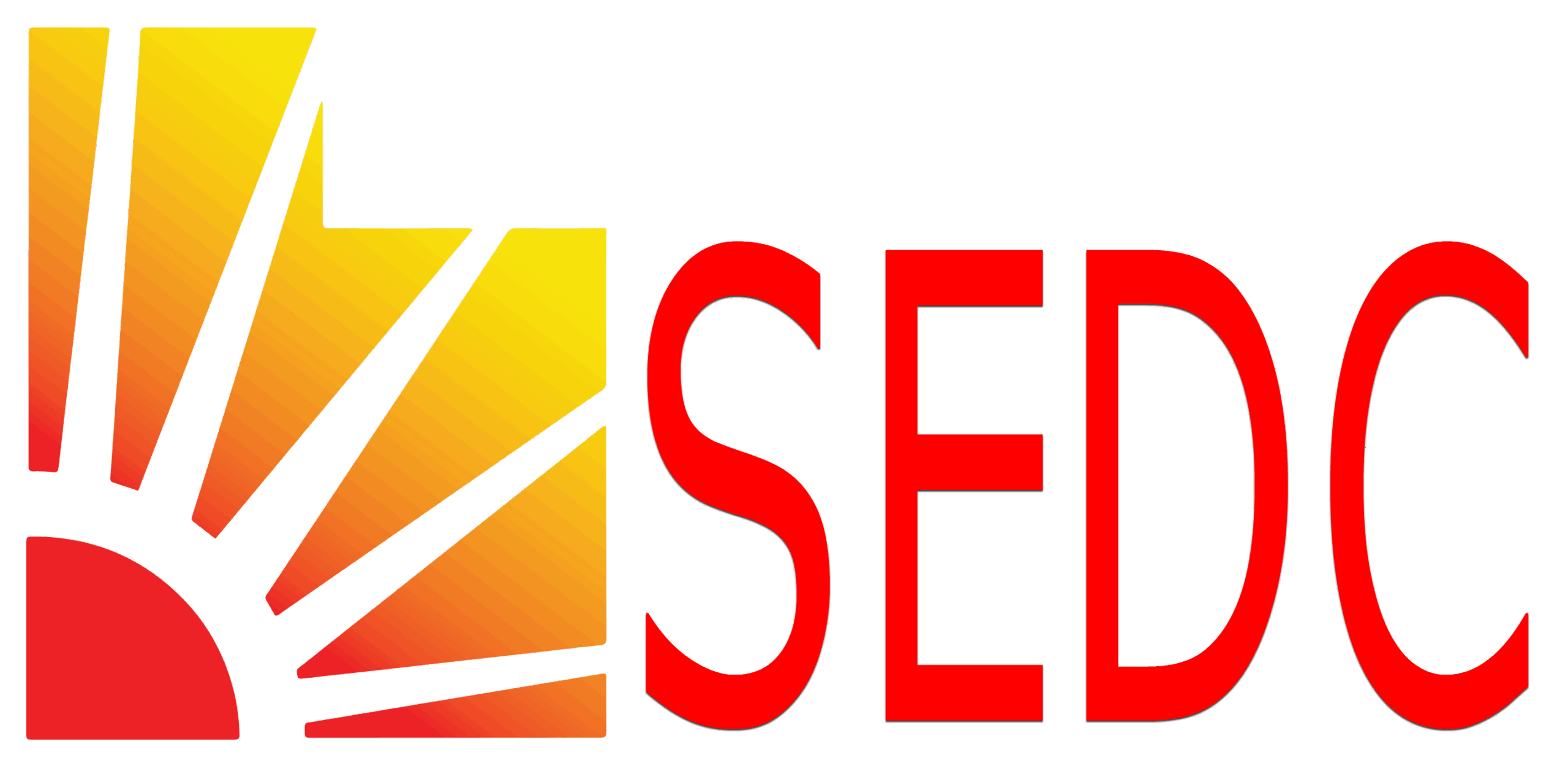 Southwest Educational Development Center (SEDC) logo featuring a red and yellow sun motif shaped like Utah alongside bold red lettering.